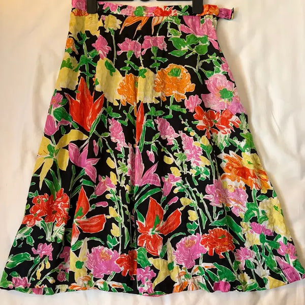 [BUNJANG] 100% Silk Floral Skirt / 수입 실크100 플라워 스커트