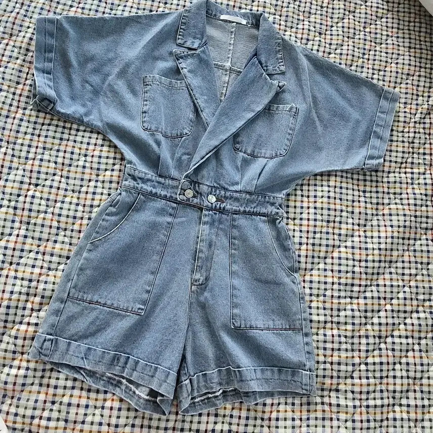 [BUNJANG] Light Wash Denim Jumpsuit Belted / 데님 점프수트 연청