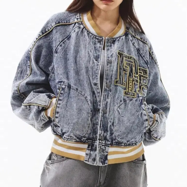 [BUNJANG] Prenda Denim Varsity Jacket / prenda denim vasity 프렌다 바시티