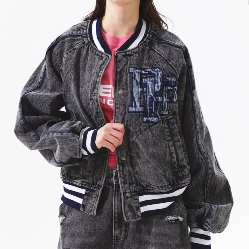 [BUNJANG] PRENDA Denim Varsity Jacket / prenda denim vasity 프렌다 데님 바시티