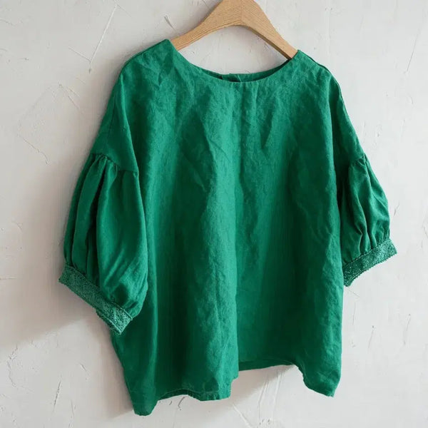 [BUNJANG] Green Puff Sleeve Lace Blouse / 니케 초록색 퍼프 소매 레이스 블라우스