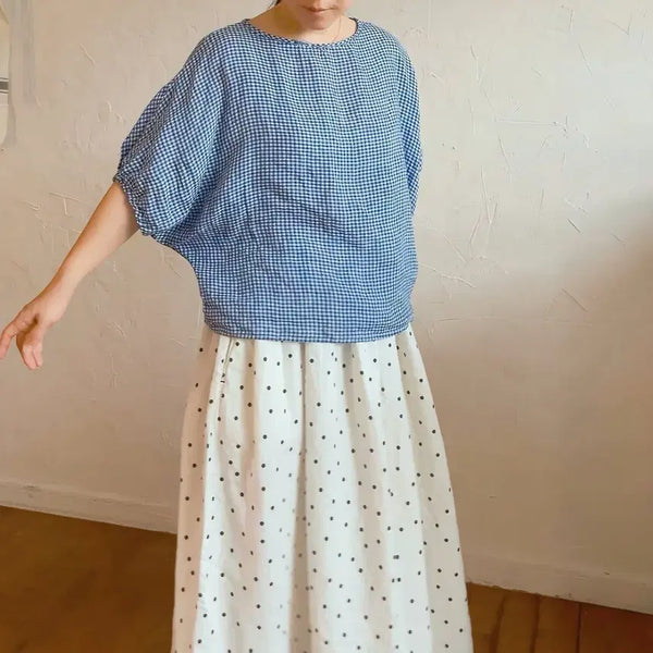 [BUNJANG] Linen Checkered Blouse / 고급 린넨 체크무늬 블라우스
