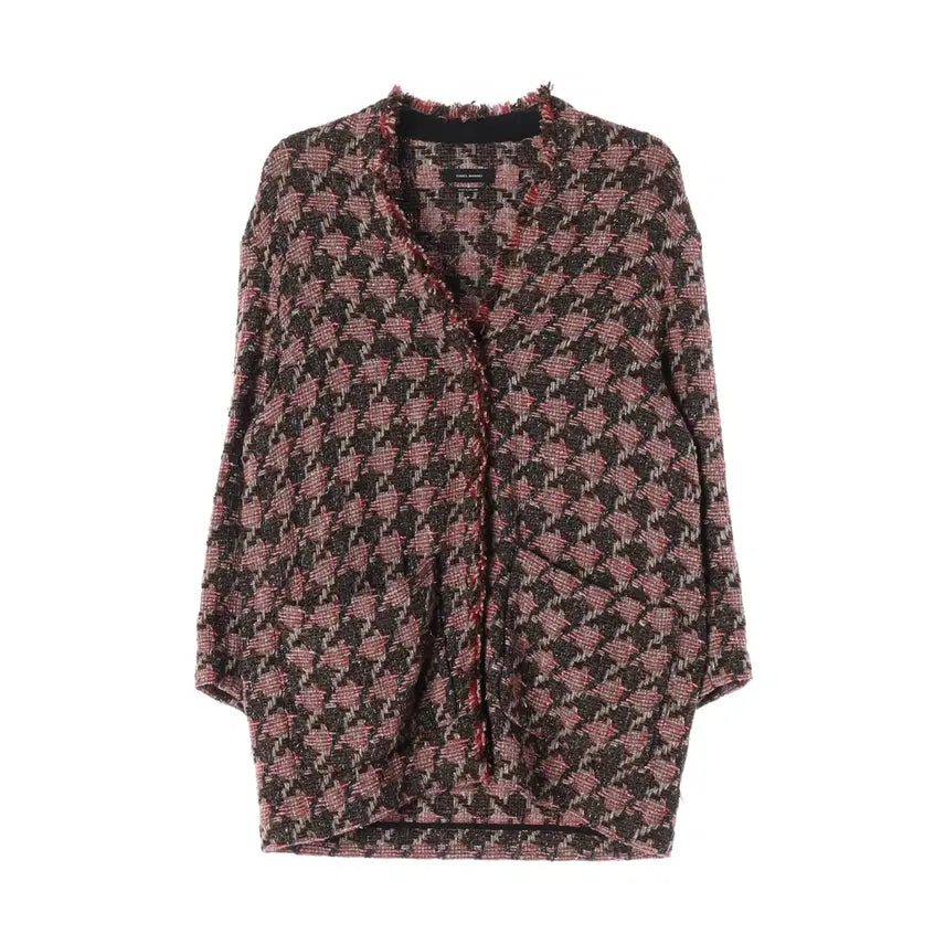 [BUNJANG] Isabel Marant Houndstooth Tweed Long Jacket / 이자벨마랑 울 실크 카라리스 하운드투스 트위드 롱 재킷