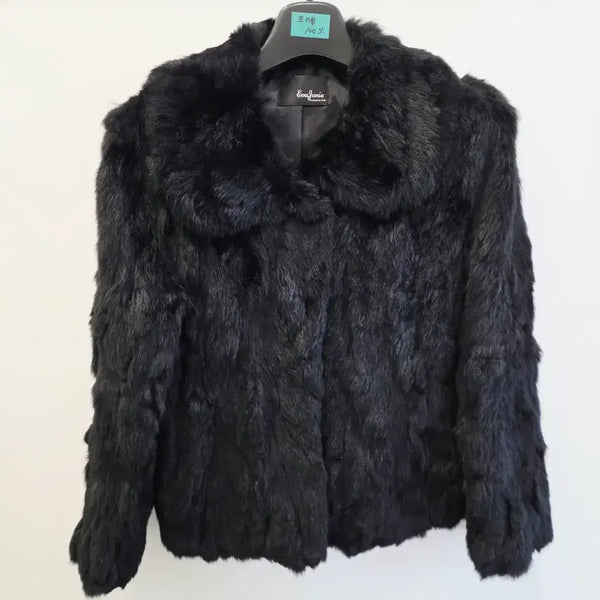 [BUNJANG] Eva Junie Black 100% Natural Rabbit Fur Jacket / 에바주니 천연 토끼털 100% 블랙 래빗퍼 자켓 95