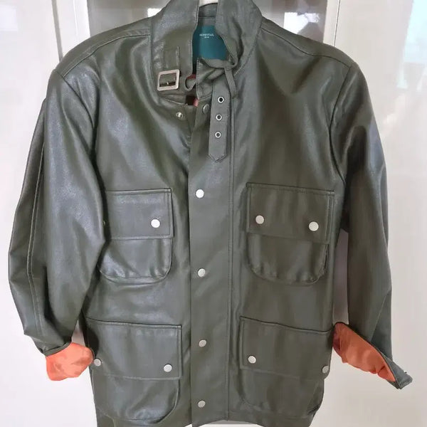 [BUNJANG] Leather Oversized High-Neck Jacket / 레더오버핏 하이넥자켓