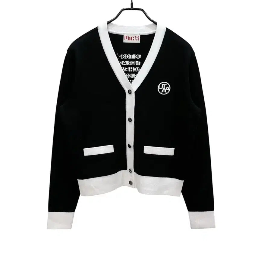 [BUNJANG] Yuta Black Button Knit Golf Cardigan (Size S) / [미착용](55/s) 유타(UTAA) 블랙 레터링 단추형 니트 골프가디건