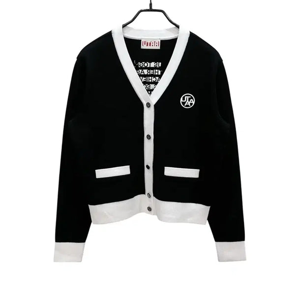 [BUNJANG] Yuta Black Button Knit Golf Cardigan (Size S) / [미착용](55/s) 유타(UTAA) 블랙 레터링 단추형 니트 골프가디건