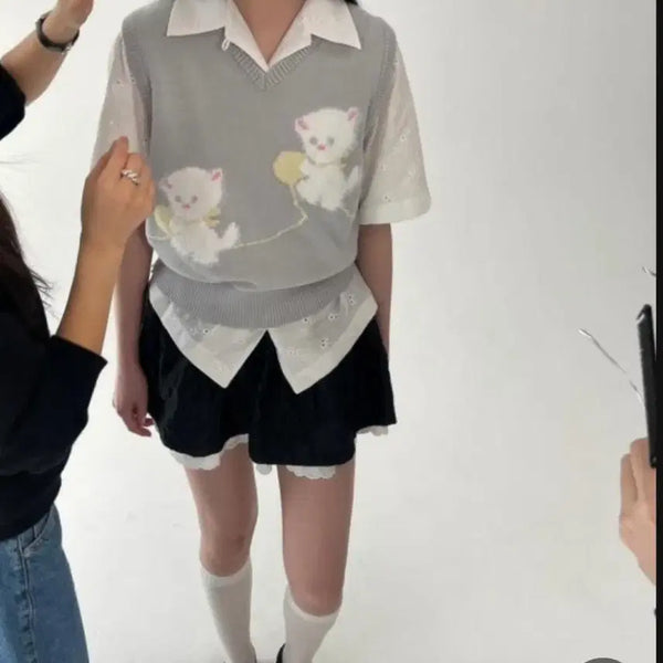 [BUNJANG] Jollyraid Cat Knit Vest / 졸리레이드 고양이니트조끼
