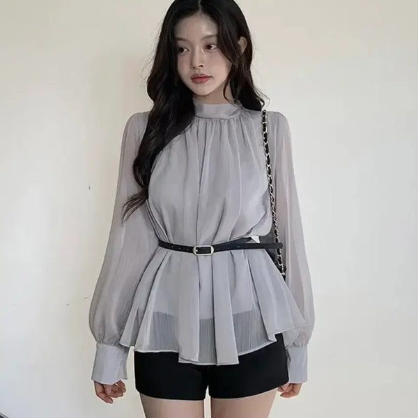 [BUNJANG] Women's Chiffon Flare Blouse / 뱅쇼 시폰 플레어 스카프 블라우스