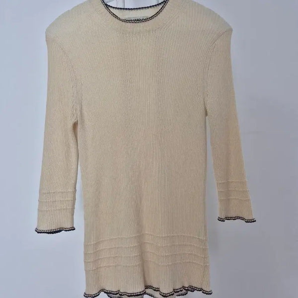 [BUNJANG] Beanpole 100% Wool Knit Cream/Navy / 빈폴 모100 니트 크림색/90