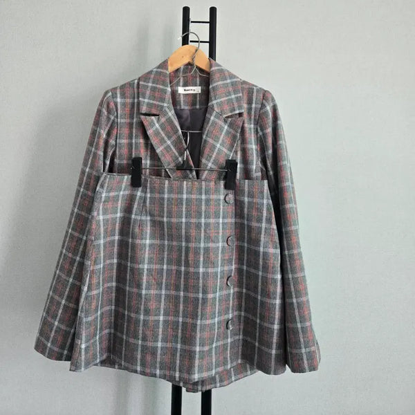 [BUNJANG] Romistory Check Pattern Jacket & Skirt Set / 로미스토리 체크 패턴 자켓 스커트 세트
