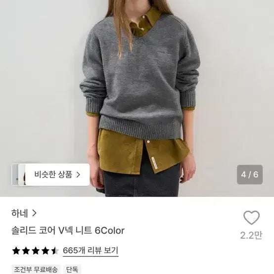 [BUNJANG] Hane Solid Core V-Neck Knit Sweater (Gray, Small) / 하네 솔리드 코어 V넥 니트 그레이 스몰