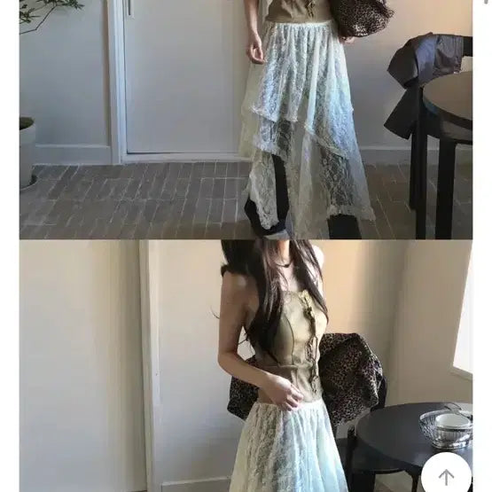 [BUNJANG] Cream Cheese Market Pinterest Lace Layered Skirt / 에이블리 크림치즈마켓 핀터레스트 레이스 레이어드 스커트 - sk
