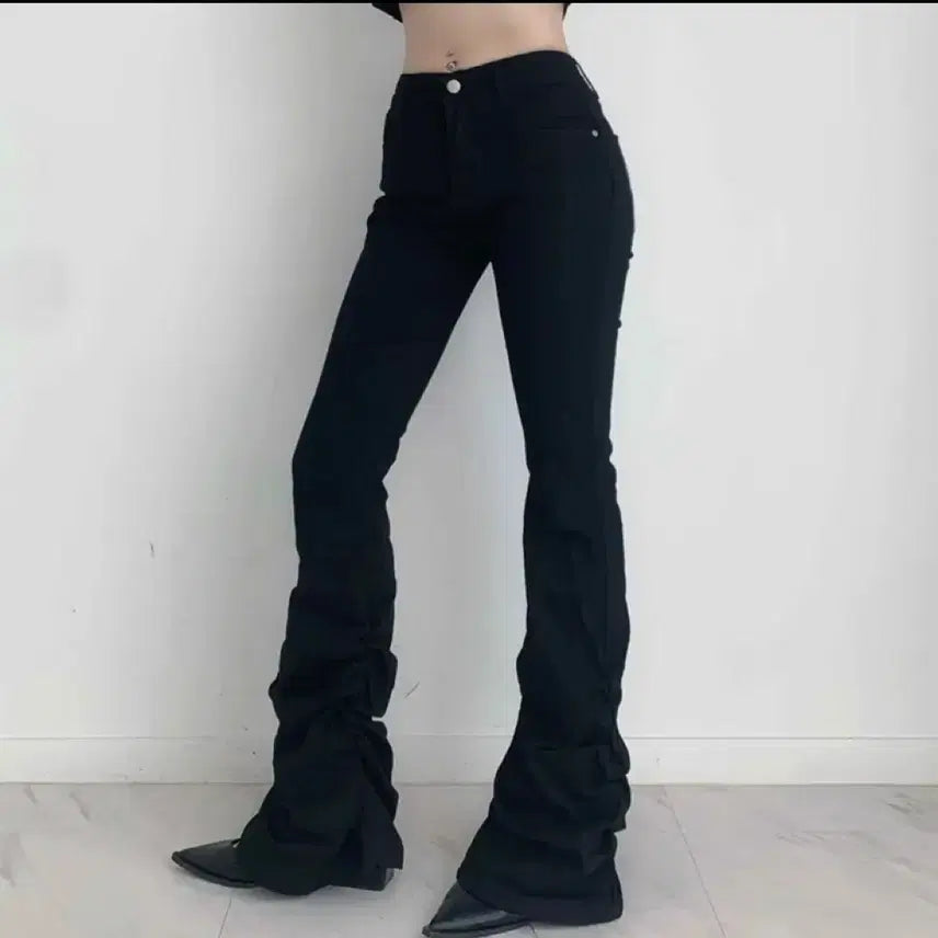 [BUNJANG] Shirring Black Jeans Bootcut Pants / 새것)셔링 블랙진 부츠컷 팬츠