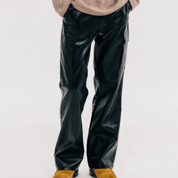 [BUNJANG] Leather Cargo Pants - Black / 레더 카고 팬츠_블랙