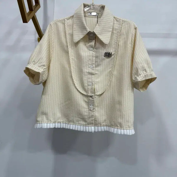 [BUNJANG] Striped Short Sleeve Blouse / 스트라이프 반팔