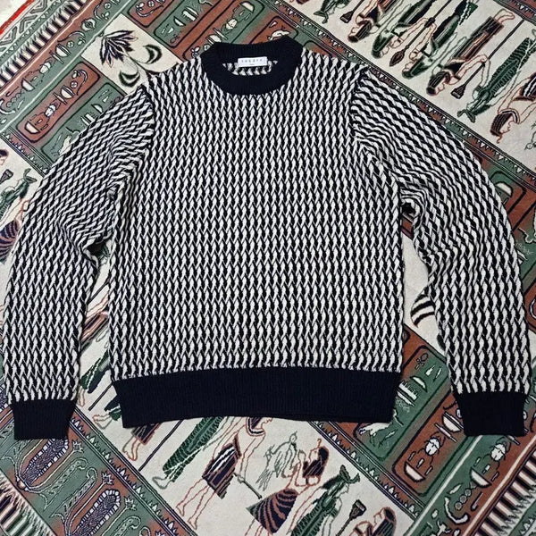 [BUNJANG] Sandro Round Block Knit XL Navy White / 산드로(SANDRO) 라운딩 블럭 짜임 니트 XL size