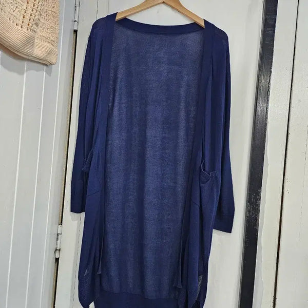 [BUNJANG] Women's Navy Long Cardigan / 여성 롱가디건 66 네이비 긴팔 봄 가을 간절기 기본핏 가디건(B2067)