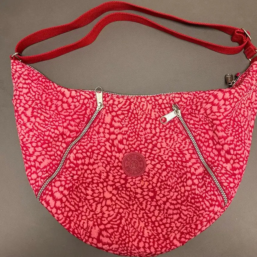 [BUNJANG] Kipling Pink Leopard Print Croissant Bag / 키플링 핑크 호피무늬 크루아상백