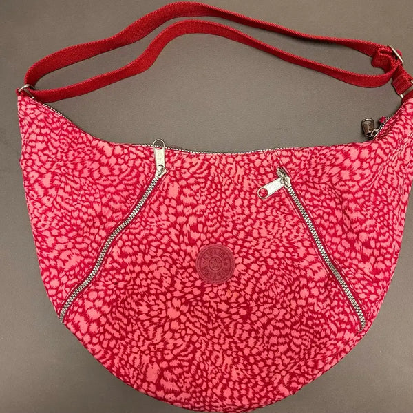 [BUNJANG] Kipling Pink Leopard Print Croissant Bag / 키플링 핑크 호피무늬 크루아상백