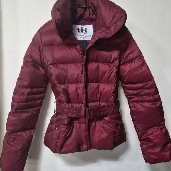 [BUNJANG] Seogwangmode Goose Down Padded Belted Jacket Burgundy / 서광모드 거위솜털 패딩 와인색 벨트 포함