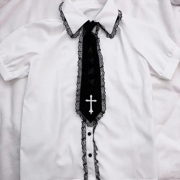 [BUNJANG] MA*RS Necktie Short-Sleeve Blouse / 마즈 MA*RS 넥타이 반팔 블라우스
