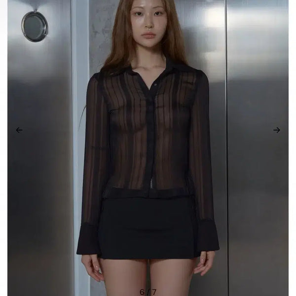 [BUNJANG] Kim Seoul Shear Texture Blouse Black / 킴서울 시어 텍스처 블라우스 블랙