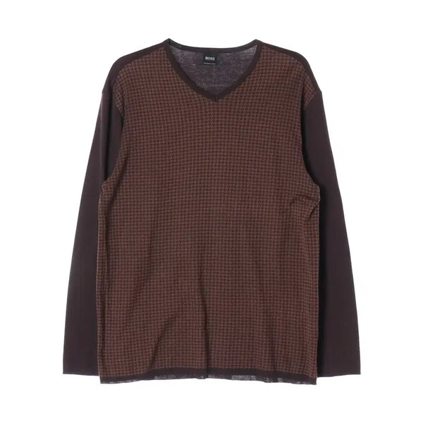 [BUNJANG] Hugo Boss Houndstooth Pattern Silk Cotton V-Neck Long Sleeve T-Shirt / 휴고 보스 하운드투스 패턴 실켓 코튼 브이넥 긴팔 티셔츠