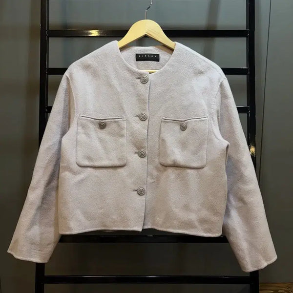 [BUNJANG] Sisley Women's Round Neck Collarless Wool Jacket (Size 42) / [42] 시슬리 SISLEY 노카라 울 자켓 3.9