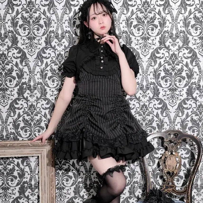 [BUNJANG] NOEMIE Gothic Bolero Drawstring Setup Black / NOEMIE 노에미 고딕 볼레로 드로스트 셋업 블랙
