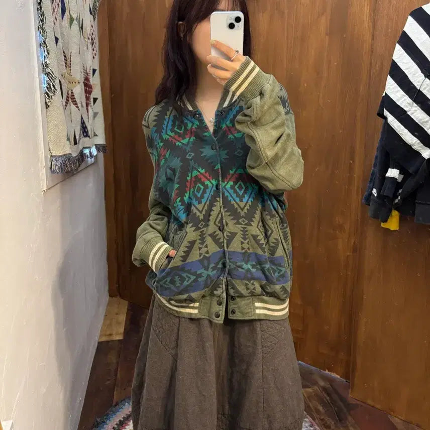 [BUNJANG] Denim & Supply Navajo Pattern Varsity Jacket / 데님 앤 서플라이 나바호 패턴 바시티 자켓 (h411)