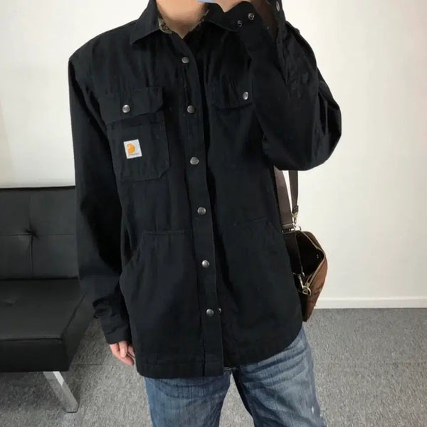 [BUNJANG] Carhartt Ripstop Button Jacket Black / 칼하트 정품 립스탑 버튼 자켓 블랙