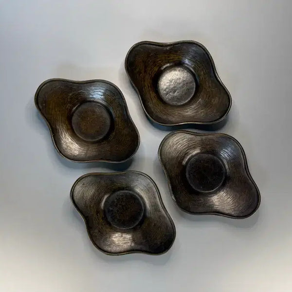[BUNJANG] Copper "Mokgwa" Style Teacup Saucer Set (4 Pieces) / 동제 목과형 잔탁 4매 차탁 잔받침