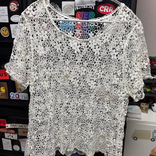 [BUNJANG] Vintage White Short Sleeve Knit / 빈티지 화이트 반팔 니트