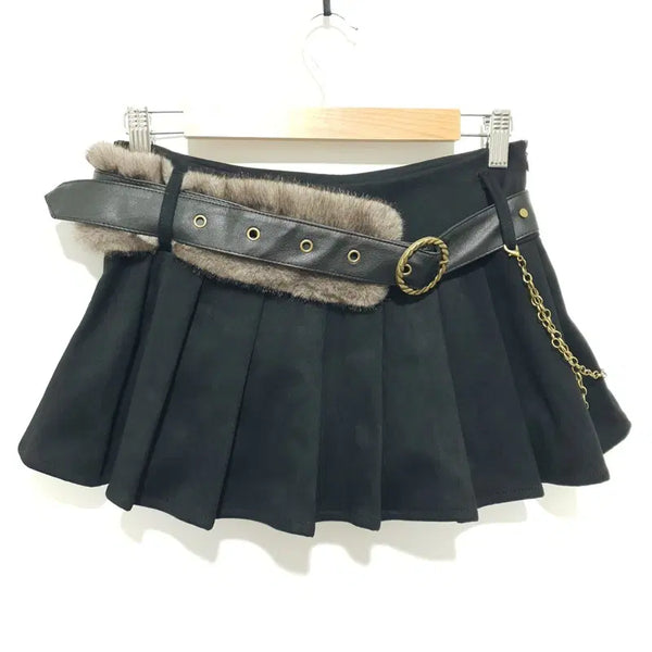 [BUNJANG] Suede Belted Pleated Skirt / 스웨이드 체인 벨티드 플리츠 스커트 M_W0619