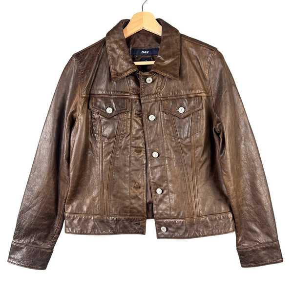 [BUNJANG] GAP 00s Vintage Brown Trucker Leather Jacket - Size M / 00s 갭 빈티지 브라운 트러커 레더 자켓
