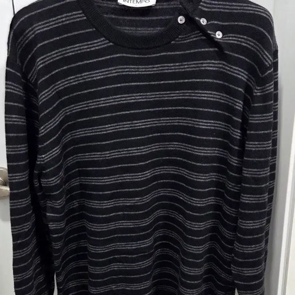 [BUNJANG] INTEMPO MOOD Wool Button Stripe Knit / 인템포무드 울 버튼 스트라이프 니트