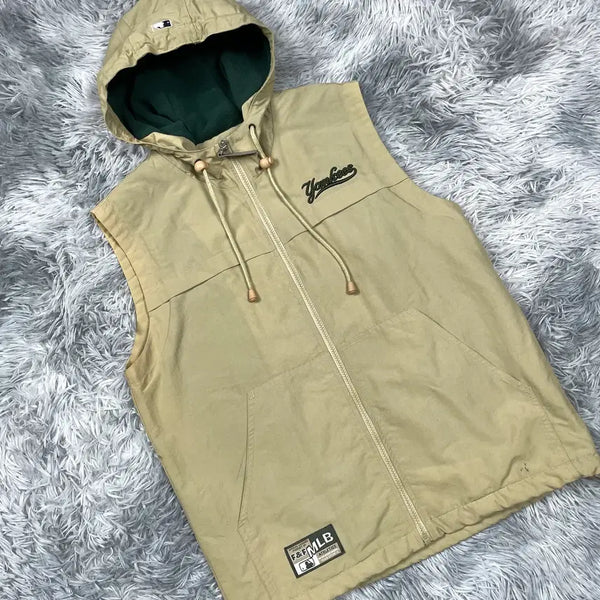 [BUNJANG] MLB New York Yankees Big Logo Nylon Fleece Hoodie Vest / MLB 뉴욕 양키스 빅로고 나일론 기모 후디 베스트 5791