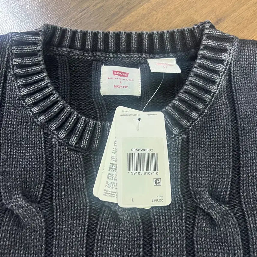 [BUNJANG] Levi's Cable Crew Knit Sweater Black L / 리바이스 케이블 크루 니트 스웨터 블랙 L 새상품