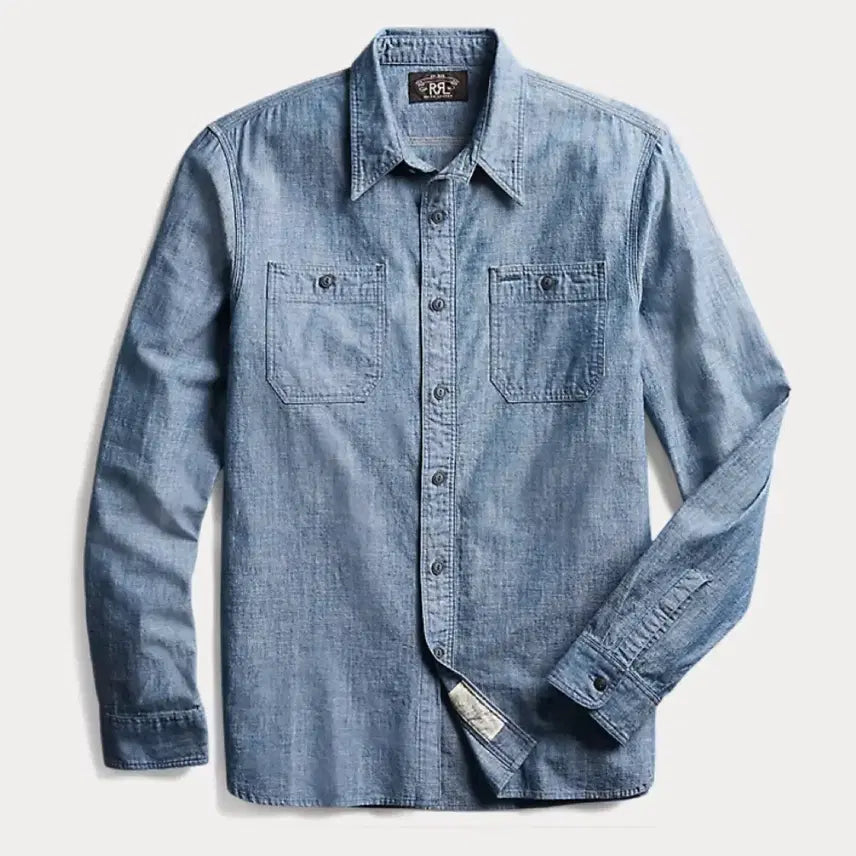 [BUNJANG] RRL Indigo Chambray Work Shirt - Size M / RRL 인디고 샴브레이 워크셔츠 M사이즈