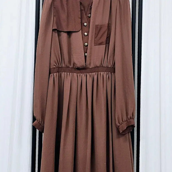 [BUNJANG] MAGINE Chiffon Suede Contrast Long Dress / 매긴 쉬폰 원피스 스웨이드 배색 롱 원피스 시스루 원피스 브라운