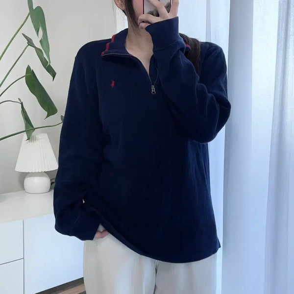[BUNJANG] Polo Ralph Lauren Deep Navy / Red Pony Knit Half-Zip Sweater XL / 폴로 딥네이비 / 레드포니 니트 반집업 [ XL(18-20) ]
