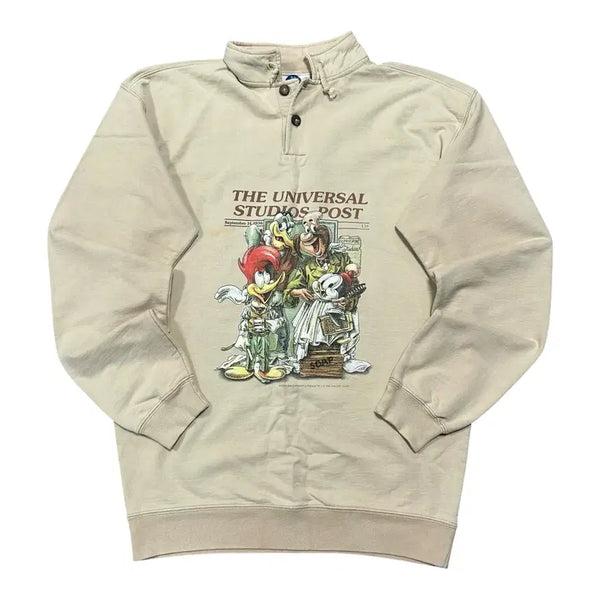 [BUNJANG] Universal Studios 90s Woody Woodpecker Half-Zip Henry Neck Sweatshirt / 유니버셜 스튜디오 90s 우디 우드페커 하프집업 헨리넥 스웨트 셔츠
