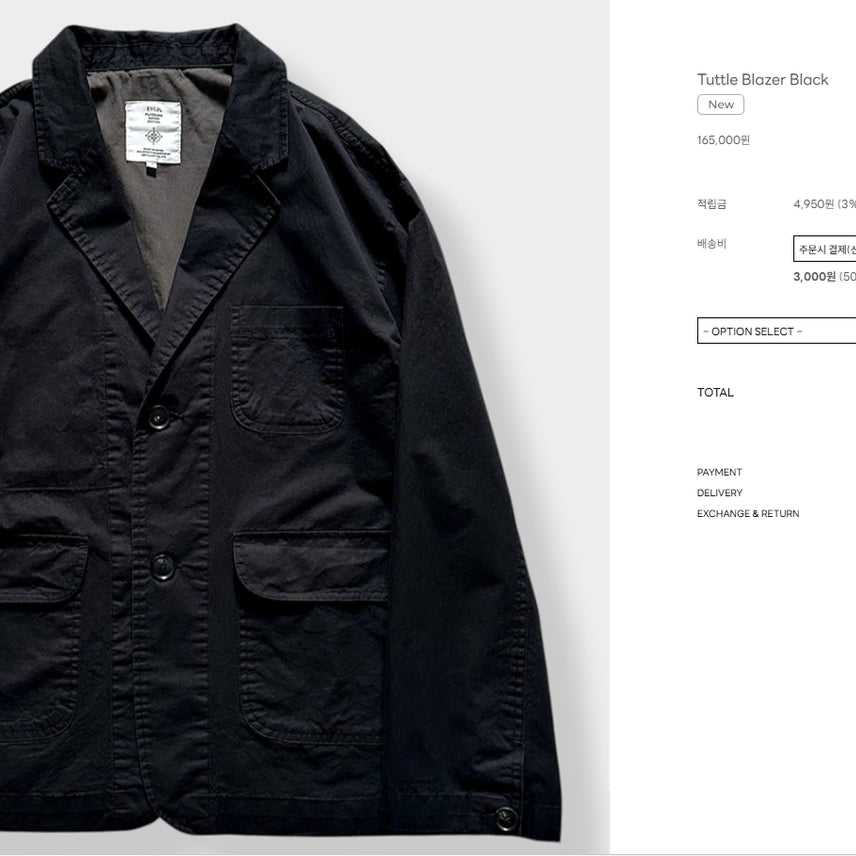 [BUNJANG] Envelope Turtle Blazer Jacket Black Size 2 / 엔벨로프 터틀 블레이저 자켓 블랙 2사이즈