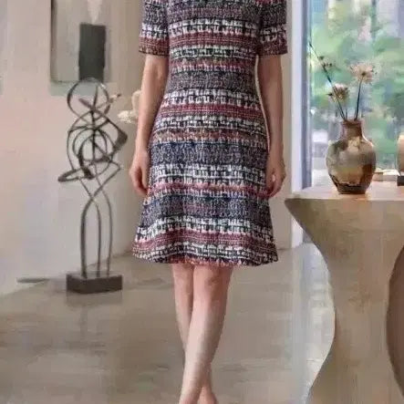 [BUNJANG] Plastic Island Pattern Short Sleeve Dress Size S / 플라스틱 아일랜드 패턴 반소매 원피스 S( 두깨감있어요.간절기용)