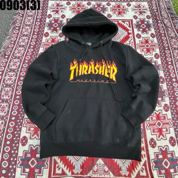 [BUNJANG] Thrasher Flame Logo Hoodie Black M / 트래셔 불꽃 로고 후드티 블랙 M 0903