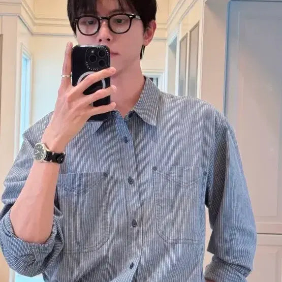 [BUNJANG] Le Mont Saint Michel Striped Shirt Size 52 / 르몽생미셸 스트라이프 셔츠 주우재 셔츠 52사이즈 판매