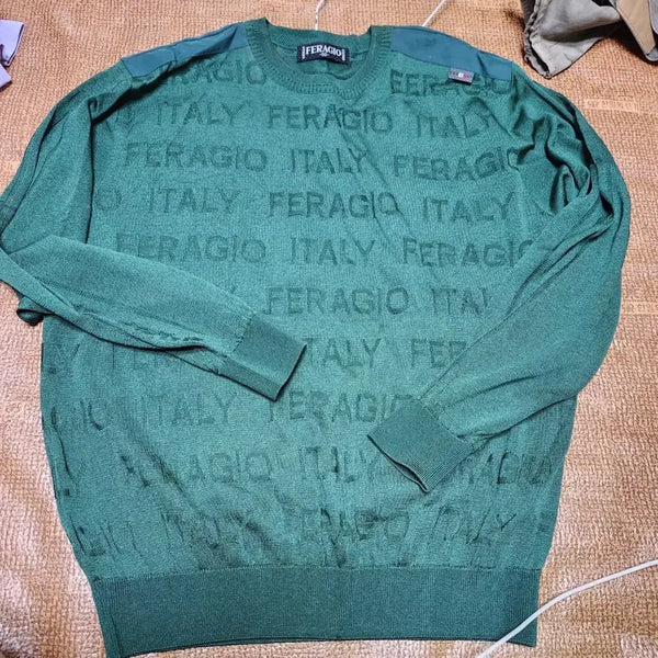 [BUNJANG] Feraggio Italy Logo Pattern Knit Green Size 50 / 페라지오 이태리 로고 패턴 니트 그린50