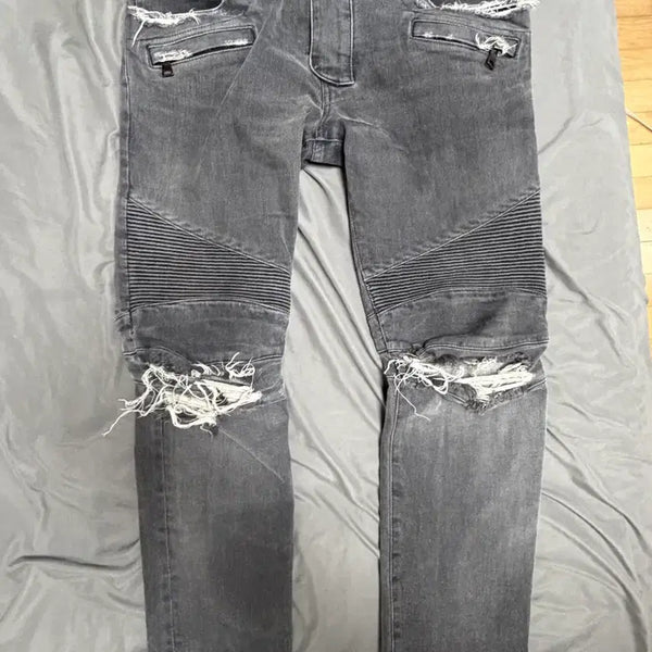 [BUNJANG] Balmain Biker Jeans Black Washed Distressed / [34]발망 바이커진 블랙 워싱 디스트로이드 청바지