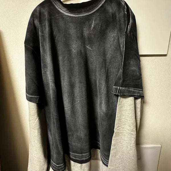 [BUNJANG] Nonnode Milky Washed Layered T-Shirt Size 1 / 논노드 밀키 워시드 레이어드 티셔츠 1사이즈